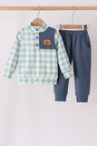 Sage Turkey Embroidery Gingham Jogger Set