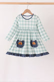 Sage Turkey Embroidery Gingham Dress