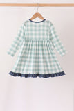 Sage Turkey Embroidery Gingham Dress