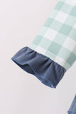 Sage Turkey Embroidery Gingham Ruffle Jogger Set
