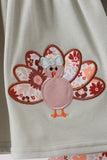 Sage Turkey Applique Ruffle Pants Set