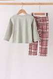 Sage Turkey Applique Plaid Pants Set