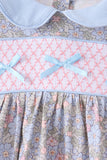 Blue Floral Bow Smocked Bloomer Set