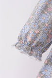 Blue Floral Bow Smocked Bloomer Set