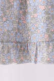 Blue Floral Bow Smocked Ruffle Dress