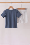 Navy football bow french knot shorts set