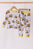 Yellow Construction Trucks Bamboo Pajama Set