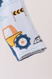 Blue Construction Trucks Zip Bamboo Romper
