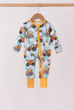 Yellow construction trucks bamboo romper
