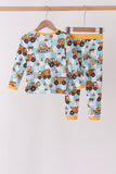 Yellow construction trucks bamboo pajama set