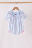 Blue ghost embroidery gingham bubble