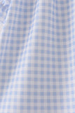 Blue ghost embroidery gingham dress