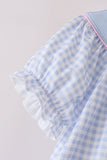 Blue ghost embroidery gingham dress