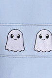 Blue ghost embroidery gingham shorts set