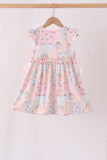 Pink pumpkin print ruffle dress