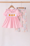 Pink pumpkin embroidery ruffle pants set