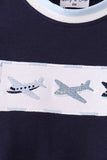Navy Airplane Embroidery Romper
