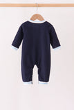 Navy Airplane Embroidery Romper