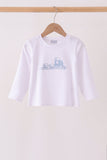 Blue train embroidery top