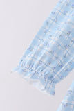 Blue bow embroidery pants set