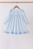 Blue bow embroidery dress