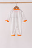 Gray stripe construction vehicle embroidery romper