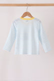Blue Excavator Applique Stripe Top