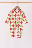 Red grinch print zipper romper
