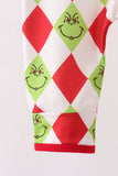 Red grinch print zipper romper