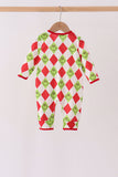 Red grinch print zipper romper