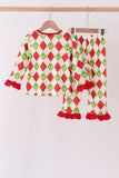Red grinch print ruffle pajama set