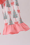 Pink Christmas Tree Bow Ruffle Pajama Set
