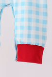 Blue puppy embroidery gingham romper