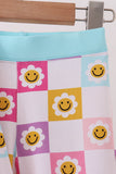 Blue smiling checkered ruffle bamboo pajama set