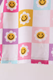 Blue smiling checkered ruffle bamboo pajama set