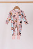 Pink Farm Animals Zip Bamboo Romper