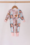 Pink Farm Animals Zip Bamboo Romper