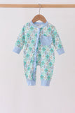 Green santa print ruffle romper