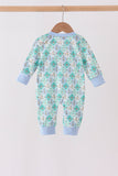 Green santa print ruffle romper