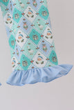 Green santa print ruffle pajama set