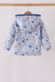 Blue Floral Ruffle Raincoat