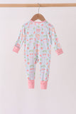 Pink bow cherry zipper bamboo romper
