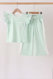 Green polka dot pocket ruffle pants set