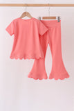 Coral scalloped active pants set