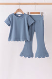 Teal scalloped active pants set