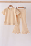 Khaki scalloped active pants set