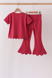 Maroon sclloped active pants set