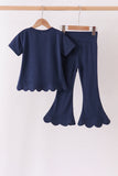 Navy sclloped active pants set