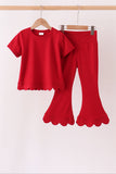 Red scalloped active pants set