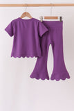 Purple sclloped active pants set